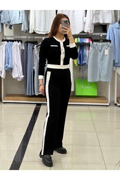 KASİDE Şerit Detaylı düğmeli ikili Takım