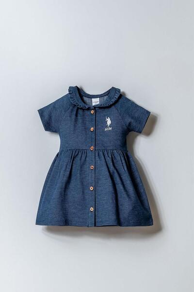 U.S. Polo Assn. Kız Bebek Denim Elbise Pamuklu Esnek Kumaş Günlük Bebek Elbisesi