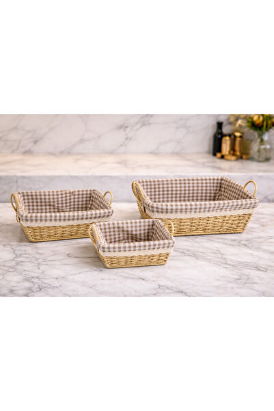 Generic Luxury 3-piece wicker basket set with handles for organizing fruits a...