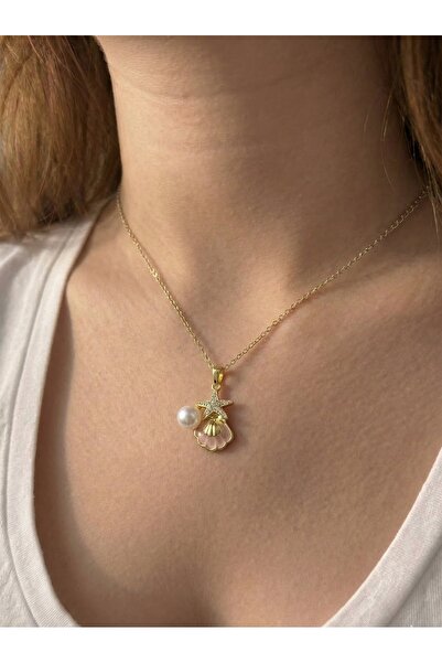 AccessoriesCınCık 316L Kararmaz Çelik Kolye Yıldız Deniz Kabuğu İnci Paslanma...