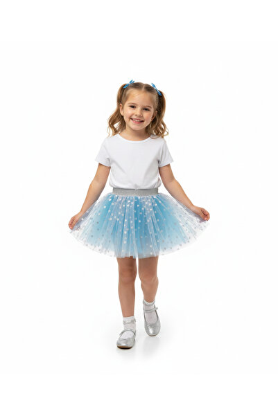 Dudese Girl's Sparkling Heart Patterned Blue Tutu Skirt with Glittery Silver ...