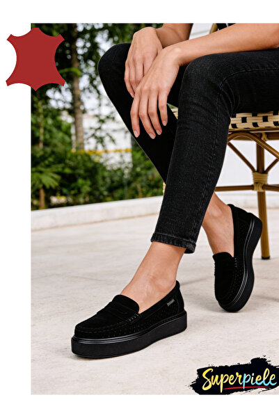 ANGEL BLUE Mocasini damă din piele întoarsă naturală cu talpă groasă