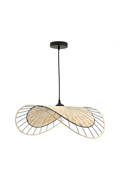 Inspire Κρεμαστό φωτιστικό Chai, 1 x E27, D 58 cm, μαύρο/ρατάν