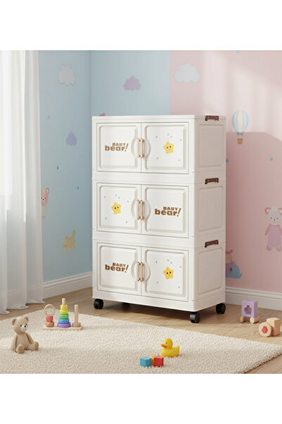 Generic 3 Layer Foldable Plastic Storage Cabinet With Doors And Wheels - 58x2...
