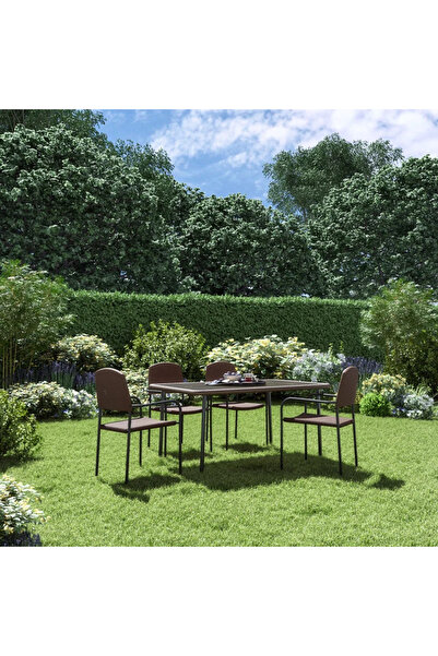 OEM Καρέκλα κήπου Zena, με μπράτσα, ατσάλι/πλαστικό, καφέ
