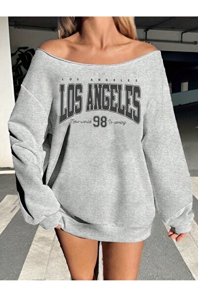 OVER HEAD Hanorac de damă Los Angelos cu imprimeu cu gât tip barcă supradimen...