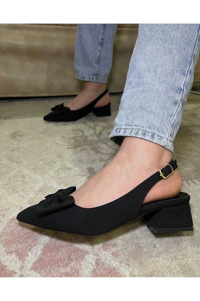 bolmar Women's Short Heeled Bowknot Pointed Toe Open Back Classic Heeled Shoes
