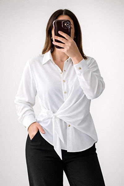 KASİDE Bağlama Detaylı Şifon Gömlek