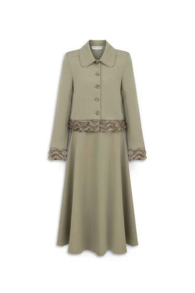 praye Tulle Detail Skirt Suit Set in Oil Green