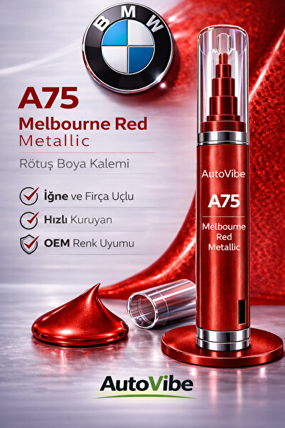 AutoVibe BMW Rötuş Boya Kalemi A75 Melbourne Red Metallic – Melbourne Kırmızı...