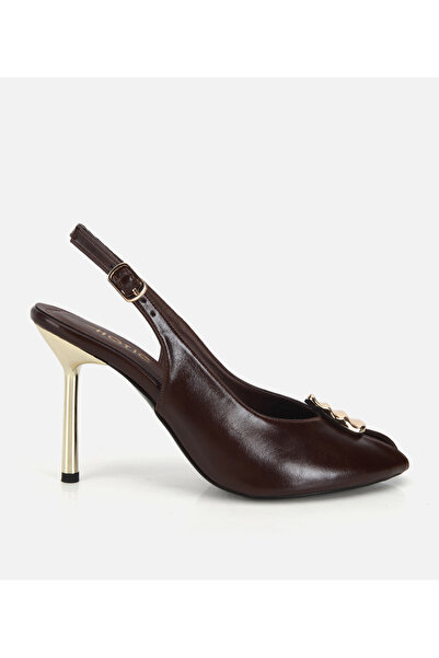 Hotiç Kadın Kahverengi Gold Toka Detaylı Burnu Açık Topuklu Sandalet
