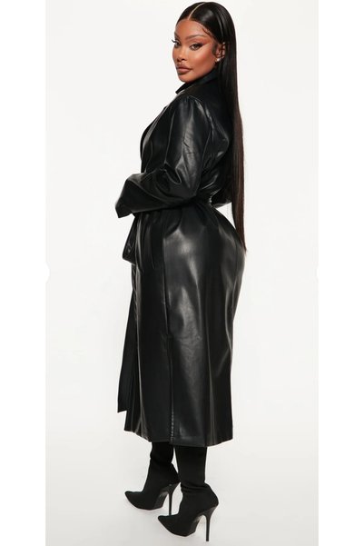 FASHION NOVA Into the Night S Faux Leather Trench Coat Black Black