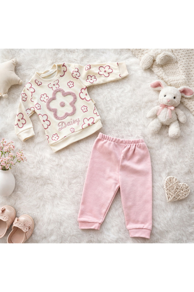 Happy Baby Butik Mini Mundo Baby Girl Floral Embroidered Pink 100% Cotton 2-Piece Set