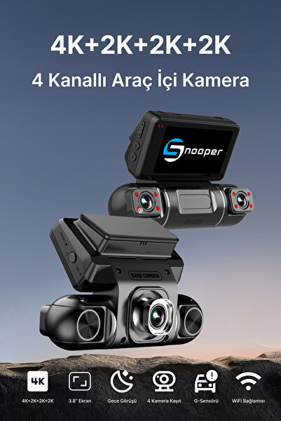 SNOOPER 4K+2K+2K+2K 4 Kameralı Araç İçi Kamera 3.16'' Dokunmatik GPS Gece Gör...