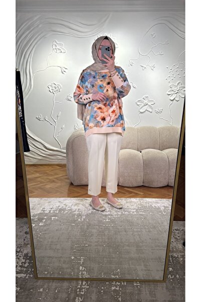 Tığ Triko Tricot Tunic with Buttoned Cuffs and Ribbon