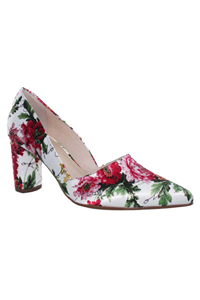 HÖGL Pantofi damă - d'Orsay - mărime 37 - Satin alb floral - toc gros 7.5 cm ...