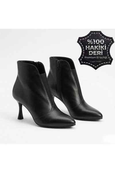 Luges Hakiki Deri Lastik Detaylı Ortopedik Taban Stiletto Bot