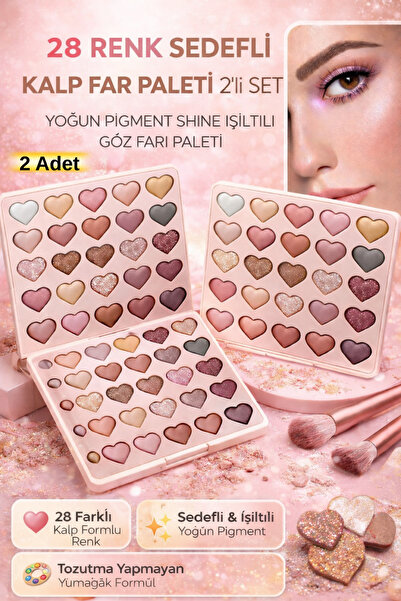 Hane Dostu 28 Renk Sedefli Kalp Far Paleti 2’li Set – Yoğun Pigment Shine Işı...