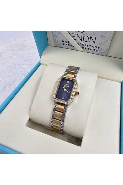 BENONE ساعة نسائية من ماركة بينون Benon تأتي بتصميم مستطيل، إطار مرصع، وميناء...