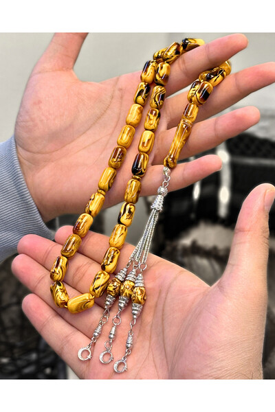 NAMAT مسبحة إسلامية من 33 حبة، مصنوعة من غبار الكهرمان، أسطوانية الشكل، للذكر...