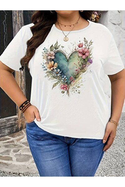 HOFFNUNG Tricou UNISEX cu mânecă scurtă, guler rotund, imprimat cu inimă și f...