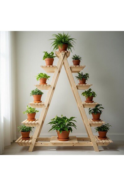 Ev dekka 11 Raflı Masif Çam Çiçeklik Standı - 150x120 cm Büyük Boy - 25 cm De...