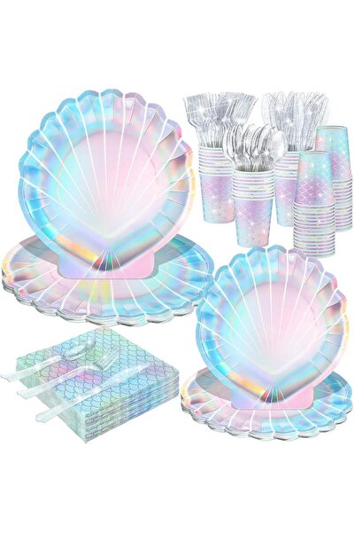 Arabest 144pcs Mermaid Party Supplies Tableware,Includes Plates Napkins Cups ...