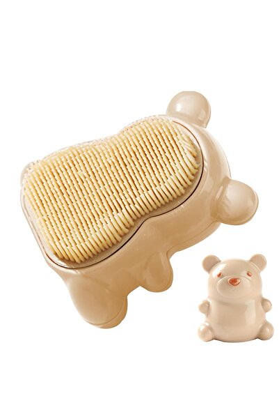 NO BRAND Kids Bear Nail Brush, Soft Bristle, Easy Grip, Beige, For Children A...