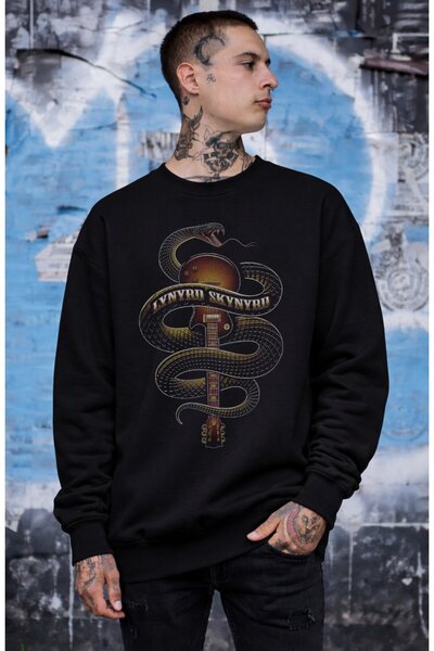Fuddy Moda Unisex oversized Lynyrd Skynyrd Φούτερ χωρίς κουκούλα με σχέδιο φι...