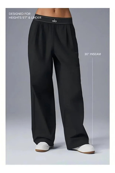 Alo 30 inches Women Casual Wide Leg Pants - Straight Sweatpants (Black）
