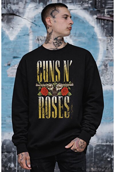 Fuddy Moda Unisex Oversized Vintage Guns N Roses Printed Crew Neck Hoodless S...