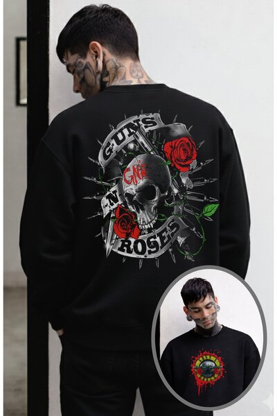 Fuddy Moda Unisex supradimensionat GNR Guns N Roses Back cu imprimeu guler ro...