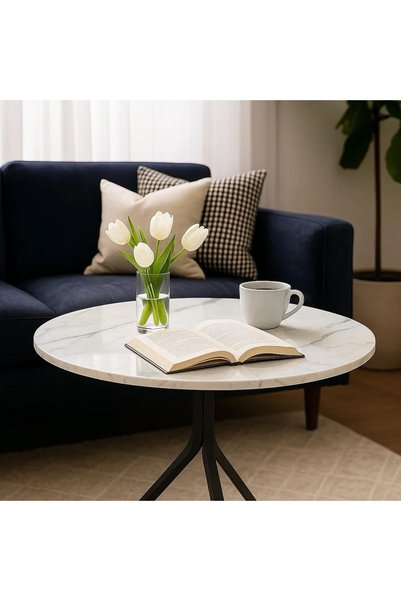SAHABA Modern Round Dining Table – Minimalist Design with Sturdy Metal Legs, 70L x 70W x 75H cm