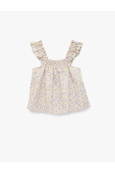 Koton Çiçekli Gipeli Poplin Mor Kız Bebek Bluz 6SMG60046AW