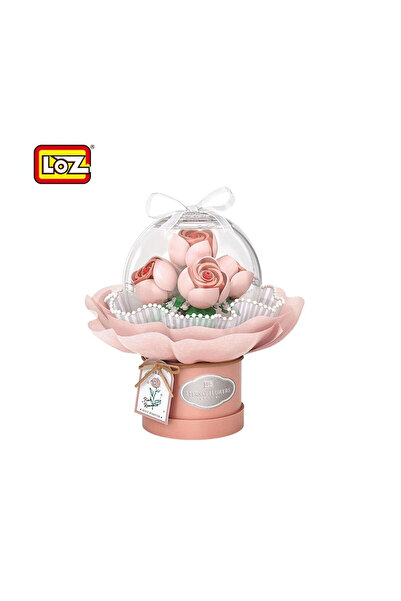Vagon LZ-1298 باقة ورد وردي LED من LOZ تحتوي على 285 قطعة لعبة تركيب
