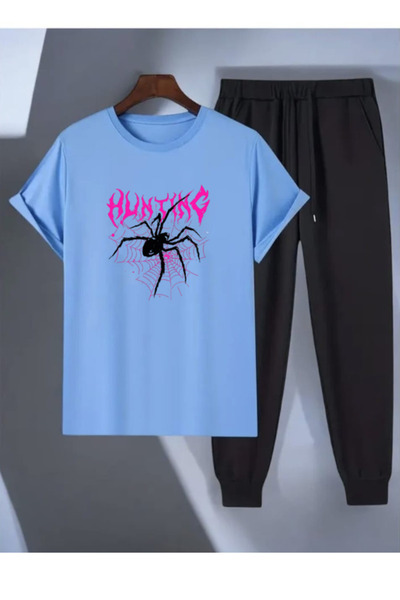 LAVİTTA T-shirt Sweatpants Jogger- Black Printed Bottom Top Tracksuit Set Ove...