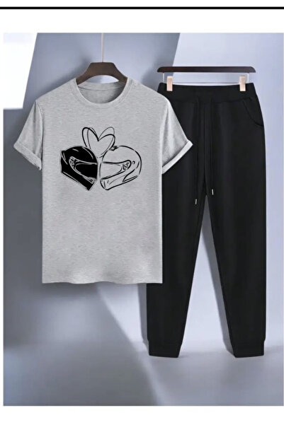 LAVİTTA T-shirt Sweatpants Jogger- Black Printed Bottom Top Tracksuit Set Ove...
