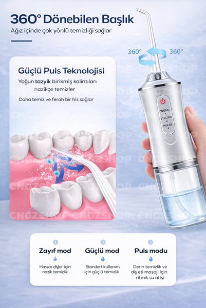 CNGZSHOP Şarjlı 4 Başlıklı Taşınabilir Ağız Duşu | 3 Modlu Diş Arası Temizleyici – Diş Protez ve Ortodontik B