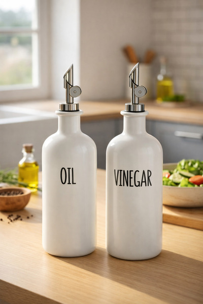 Paşabahçe 2'li Cam Yağlık Sirkelik Seti Akıtmaz Başlıklı Zeytinyağı Sirke Şişesi