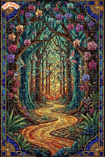 Esranın Dünyası لغز خشبي بمظهر فسيفساء زجاجية من مسار الغابة الغامضة 250 قطعة...