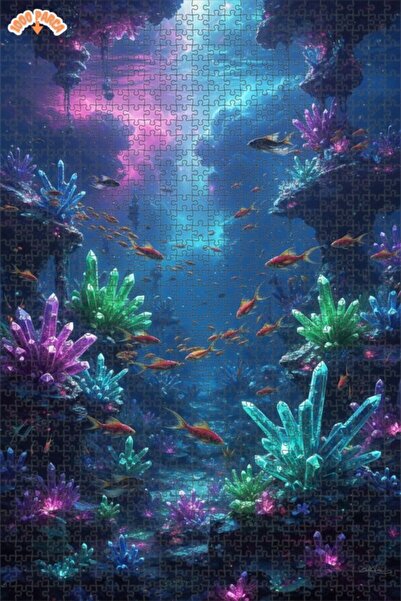 Esranın Dünyası لغز فني من الكريستال يصور عالم الغواصات البحرية، لوحة زيتية 1...