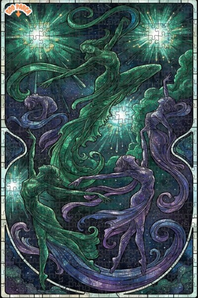 Esranın Dünyası Art Nouveau Cosmic Dancers Watercolor Look Double-Layer Frame...