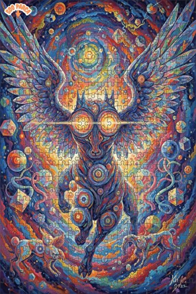 Esranın Dünyası لوحة زيتية لسفر فلكي مع مخلوقات مجنحة، أحجية خشبية مكونة من م...