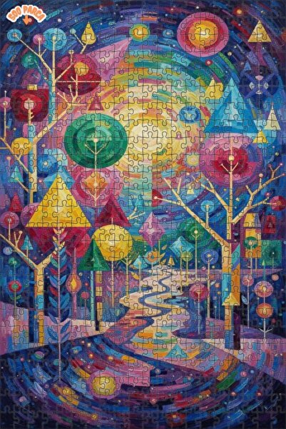 Esranın Dünyası لوحة زيتية ملونة لمنظر غابة هندسي، مزدوج الطبقات إطارًا، لغز ...