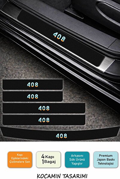 Kocamın Tasarımı Peugeot 408 Karbon Kapı Eşiği Koruyucu Seti – 4 Kapı 1 Bagaj...