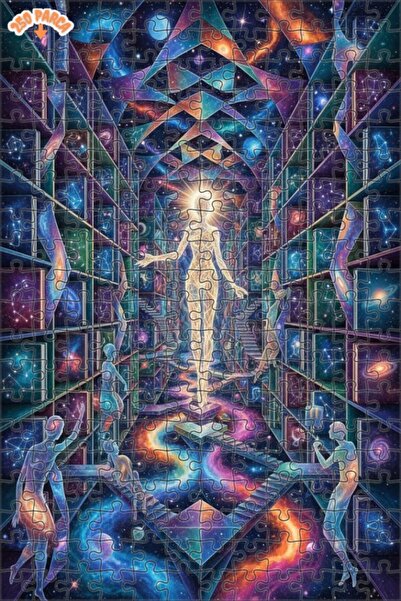 Esranın Dünyası لوحة زيتية تصور الحكمة الكونية بمظهر عصري، لغز خشبي مكون من م...