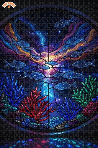 Esranın Dünyası لغز خشبي على شكل مخلوقات بحرية مجرية تبدو كفن الفسيفساء مزدوج...