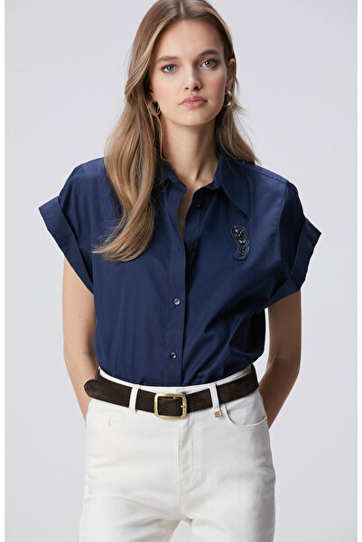 Network Lacivert Nakışlı Gömlek