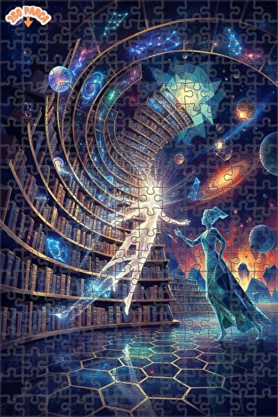 Esranın Dünyası Magical Galaxy Library Digital Art Double-Layer Framed Wooden...