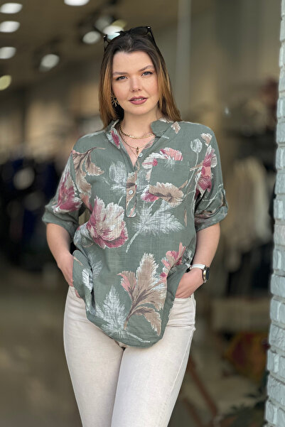 EtkiModa Cămașă cu guler înalt în cu model culori, stil italian Y cu nasturi ...